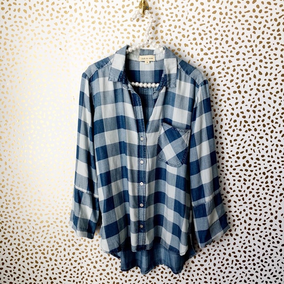 Anthropologie Tops - Cloth & Stone Plaid Chambray Pocket Tunic